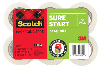 Scotch Sure Start Packaging Tape, 1.88 Inches x 900 Inches, 6-Pack, (DP-1000RF6)