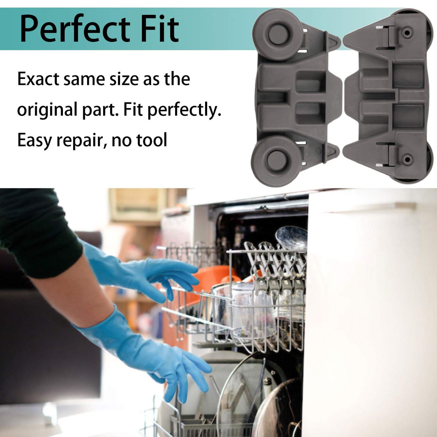 W10195416 (4-Pack) Lower Dishrack Wheel Assembly for kitchenaid,Whirlpool,maytag,Kenmore.Kitchen Aid Dishwasher Parts,W/ 1.59 in Diameter Wheel
