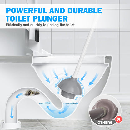 Toilet Plunger and Brush Set, Bowl Brush and Heavy Duty Toilet Brush with Ventilated Holder, 2-in-1 Toilet Brush and Plunger Combo for Bathroom Deeply Cleaning(White & Grey)
