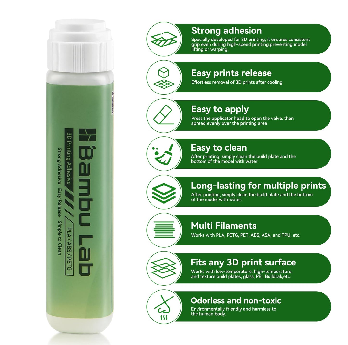 Bamboo Lab Original 3D Printer Adhesive Glue for Hot Bed,Reduces Warping for ABS, PLA, PETG, HIPS and TPU Filament,Compatible with Bambu Lab P1,X1,A1,A1MIMI 3D Printer,60ML