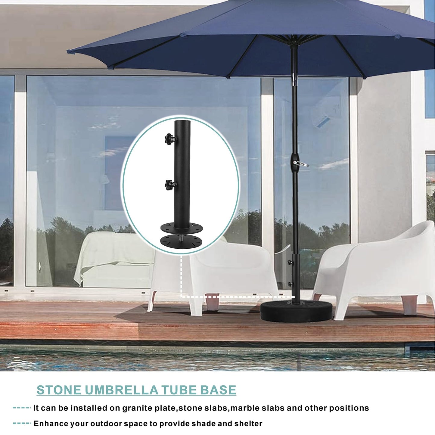 Wdwlbsm Universal Granite Umbrella Stand Tube, Stone Umbrella Tube Base for Outside, Heavy Duty Parasol Base, Umbrella Pole Mount Stand Tube Set, Table Umbrella Tube Bracket, DIY Umbrella Stand Parts