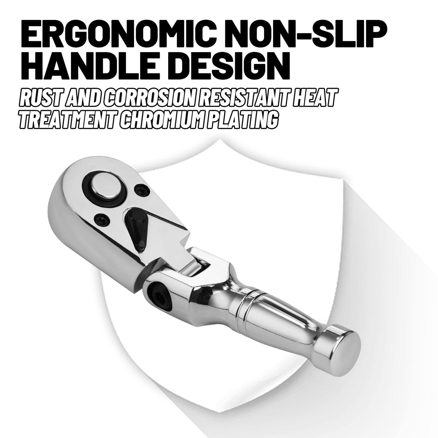 UYECOVE 3/8 Inch Drive Stubby Flex Head Ratchet Wrench, Small Socket Wrench, 72 Tooth Quick Release Cr-Mo Swivel Head Ratchet-4.9"/125mm