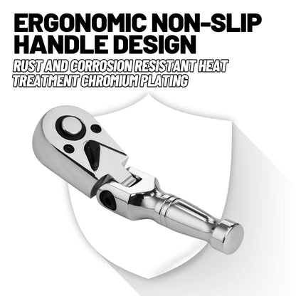 UYECOVE 3/8 Inch Drive Stubby Flex Head Ratchet Wrench, Small Socket Wrench, 72 Tooth Quick Release Cr-Mo Swivel Head Ratchet-4.9"/125mm