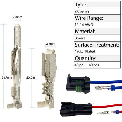 Twippo Automotive Electrical Pin Connectors Kit 1.5/1.8/2.5/2.8mm Non-Insulated Wire Connector Pins Wiring Harness Kit Crimp Terminal Pins for 22-12 Gauge Plug (440Pcs)