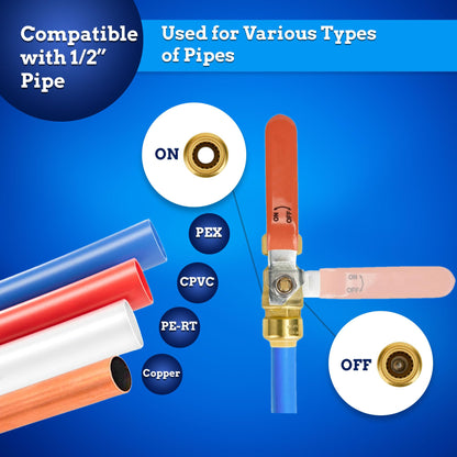 New Age America® 3pcs Push-Fit Ball Valve AquaFlow 360™ | 1/2" Ball Valve Shut Off | 1pc Hot (Red) & 1pc Cold (Blue) w Removal Tool | Full Port Shut Off | 1/4" Turn | Push-to-Connect | NSF/ANSI & UPC