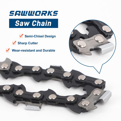 SawWorks 3-Pack 18 Inch Chainsaw Chain, 3/8" LP Pitch .050" Gauge 62 Drive Links Fits EGO CS1800, CS1804, Poulan Pro PR4218, 581562301, Oregon S62, CS1500, DEWALT and More