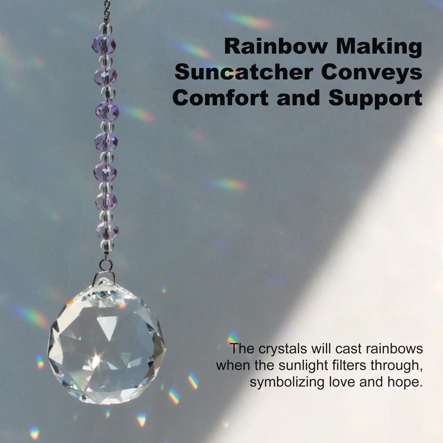 WOOWA Light by Your Side Sympathy Gifts for Loss of Loved One. Grief, Bereavement, Condolence, Sorry for Your Loss Gift. Crystal Rainbow Maker Suncatcher - Serene Lavender