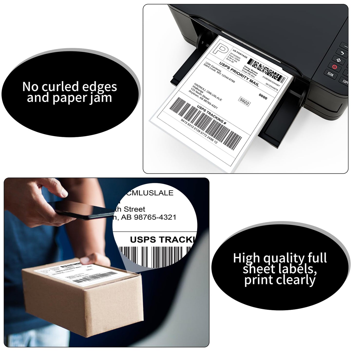 8.5" x 11" Full Sheet Label Sticker Paper for Laser & Inkjet Printers,Self Adhesive Printer Paper Shipping Labels,Printable White Matte Mailing Label Stickers(100 Sheets,100 Labels)