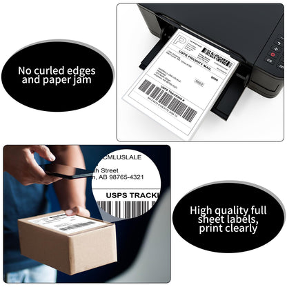 8.5" x 11" Full Sheet Label Sticker Paper for Laser & Inkjet Printers,Self Adhesive Printer Paper Shipping Labels,Printable White Matte Mailing Label Stickers(100 Sheets,100 Labels)