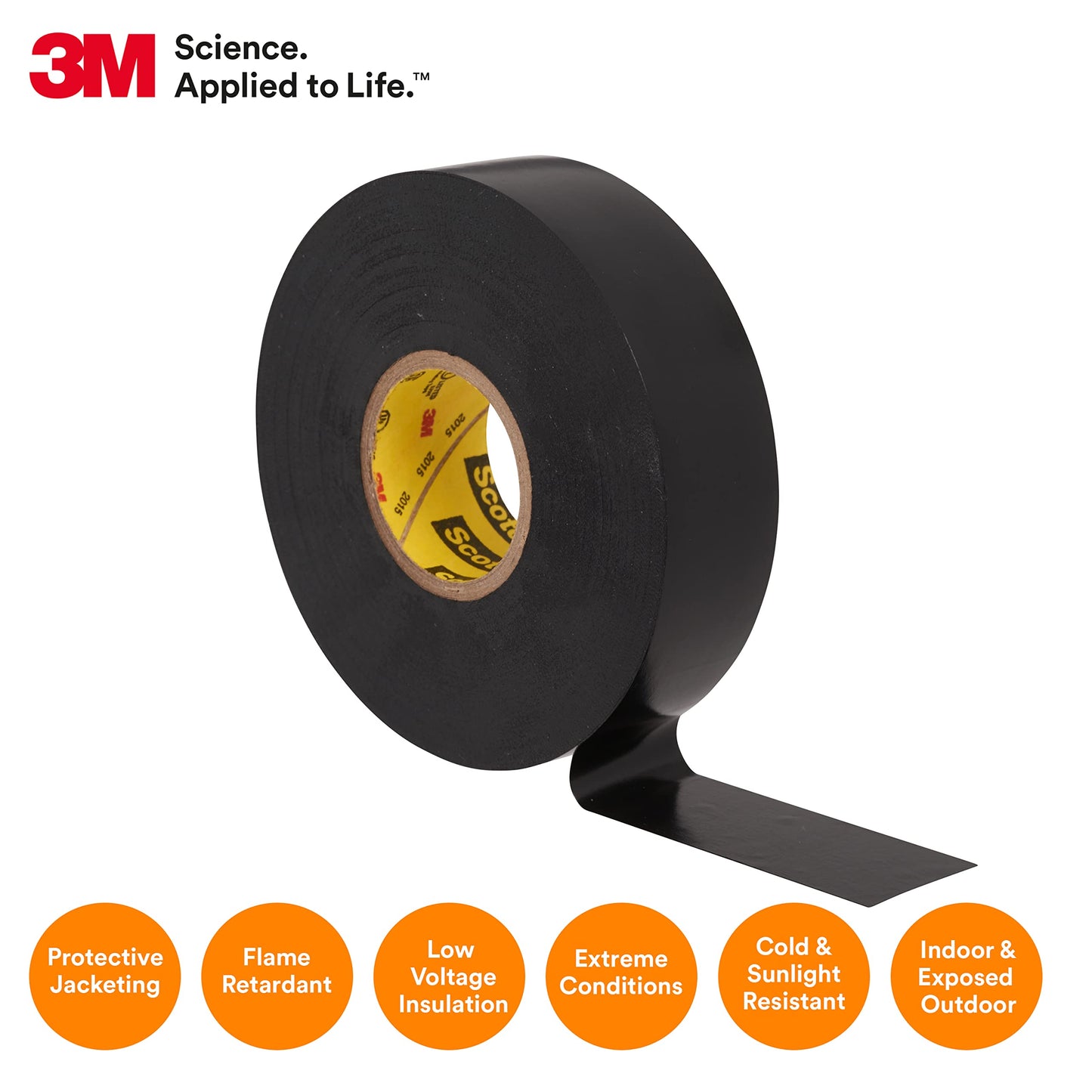 3M Scotch Super 33+ Electrical Tape - 1 in x 36 yd (108 ft), Premium Grade All-Weather Vinyl, Resistant to Abrasion, Moisture, Corrosion, Alkalies - 1 Long Roll, Black