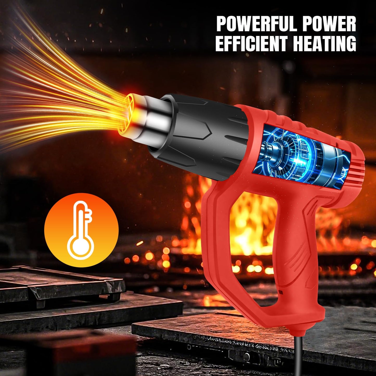 Heat Gun 2000W Hot Air Gun with 2 Temperature Settings 300℃ & 600℃, Dual Air Flow Heat Guns Kit with 4 Type Nozzles and Overload Protection, Great for DIY Crafts Removing Paint Bending PVC Pipe