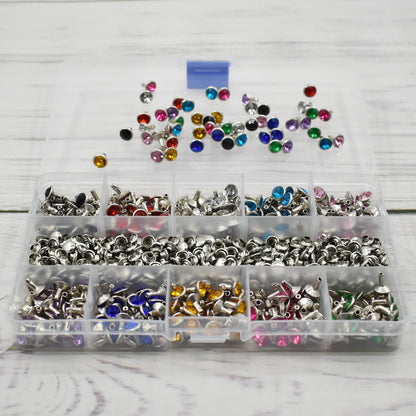 BDS-HOME 400sets 7mm Rhinestone Rivets 10 Colors Cz Crystal Rivets with Tubular Metal Studs 3 Tools for Clothing, Performance, Arts and Leather Craft DIY Making