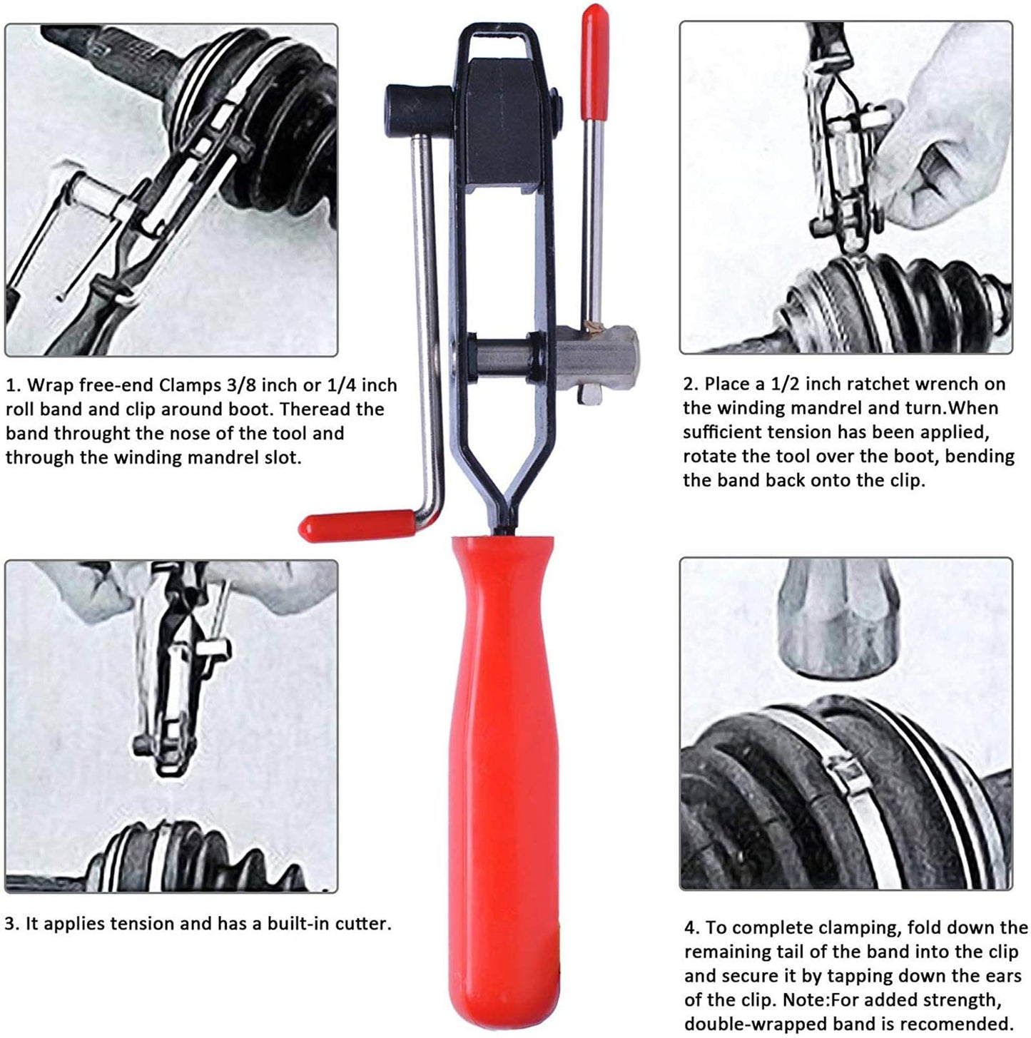 10Pcs CV Joint Boot Clamp Pliers with CV Boot Clamps Kit, Auto Repair Tool for Car Tire Repair Clamp Removal, Car Band/Banding Tool Kit, Automotive Hose Axle Plier