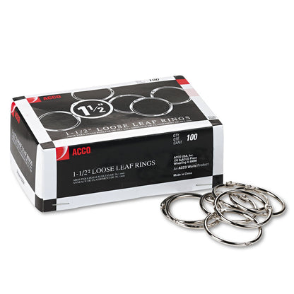 Acco Metal Book Rings, 1-1/2in Diameter, 100 Rings Per Box (ACC72204)
