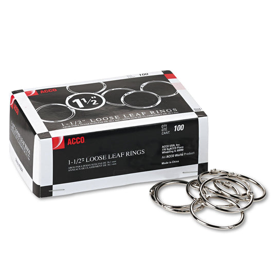 Acco Metal Book Rings, 1-1/2in Diameter, 100 Rings Per Box (ACC72204)