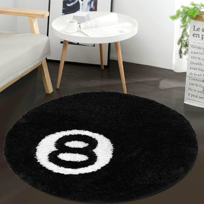 Aewerpec 24" Black Geometric Number 8 Ball Rug, Unique Circle Area Rug for Bedroom Decor
