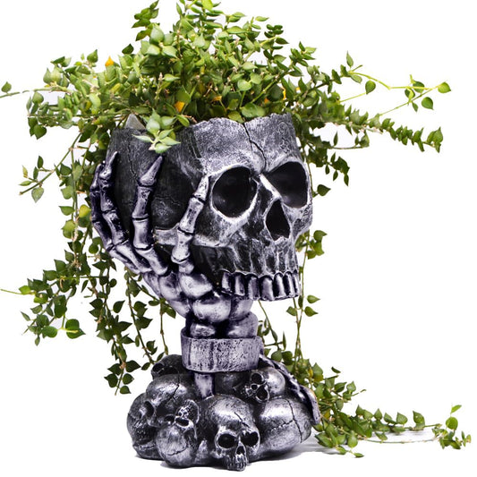 Skull Planter Gothic Home Decor, Cool Planters for Halloween Decorations Indoor/Outdoor Plants, Flower Pots, Plant Pots, Flower Pot, Plant Pot, Unique Statue Vase with Drainage(Tall Black Vases)