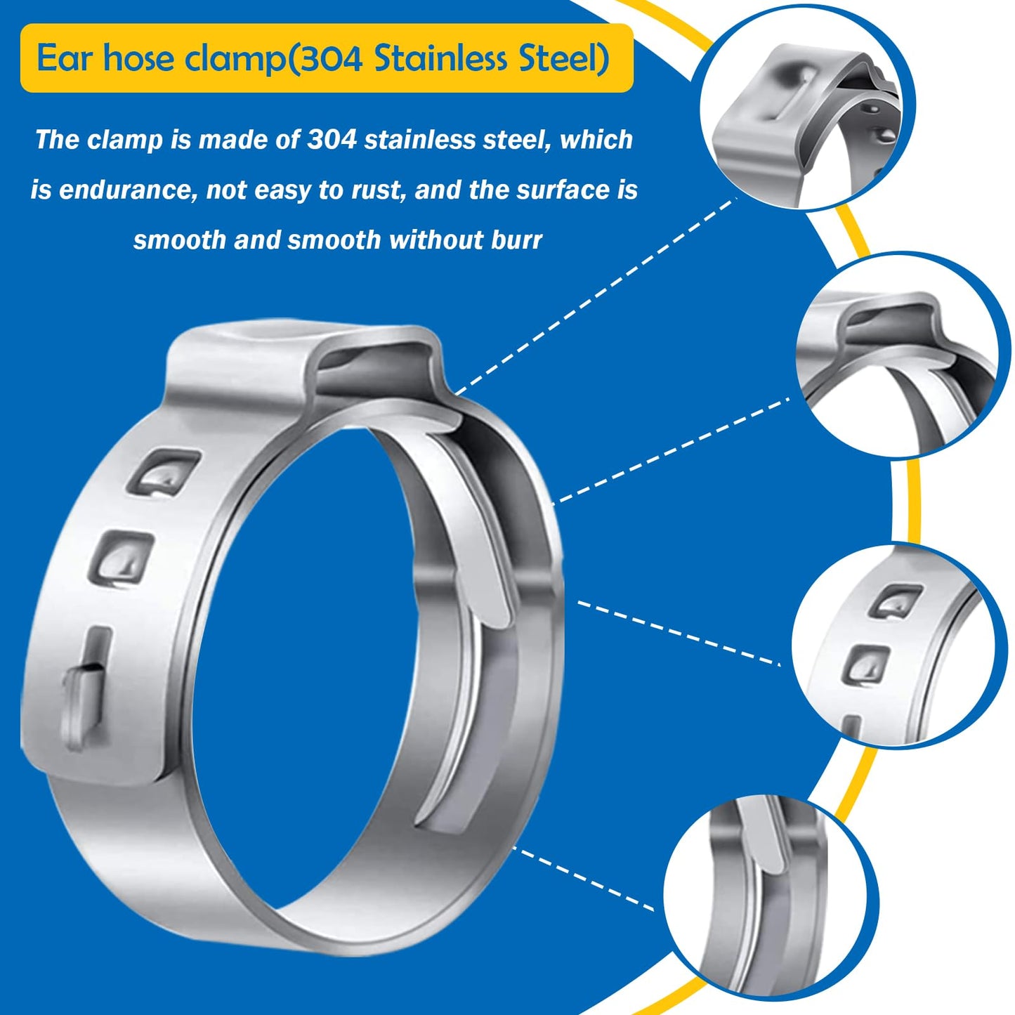 Seept 115Pcs 10-Sizes 304 Stainless Steel Single Ear Hose Clamps with Ear clamp plier 6-28.6mm Crimp Hose Clamps Assortment Kit for Auto/Home Appliance/Pipe/Fuel Line Stepless Hose clamp with pincer