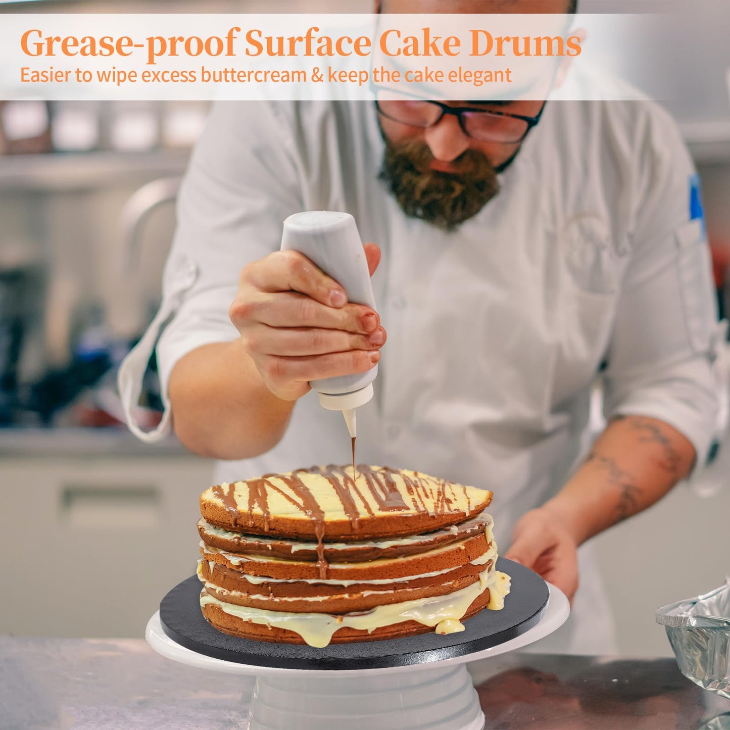 Anscher 6 Packs 12 Inch Cake Drums, Greaseproof Thick Round Cake drums in Gold Black White Cake Base, Cardboard Cake Boards for Presenting Heavy/Tall Tiered Cakes, Base Para Pastel