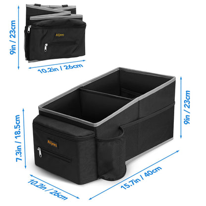 Car Organizer and Storage for Front Back Seat and Floor, Alijees Car Caddy Road Trip Essentials Kids, Automotive Travel Accessories Organization with Cup Holders, Tissue Box, Mesh Pockets