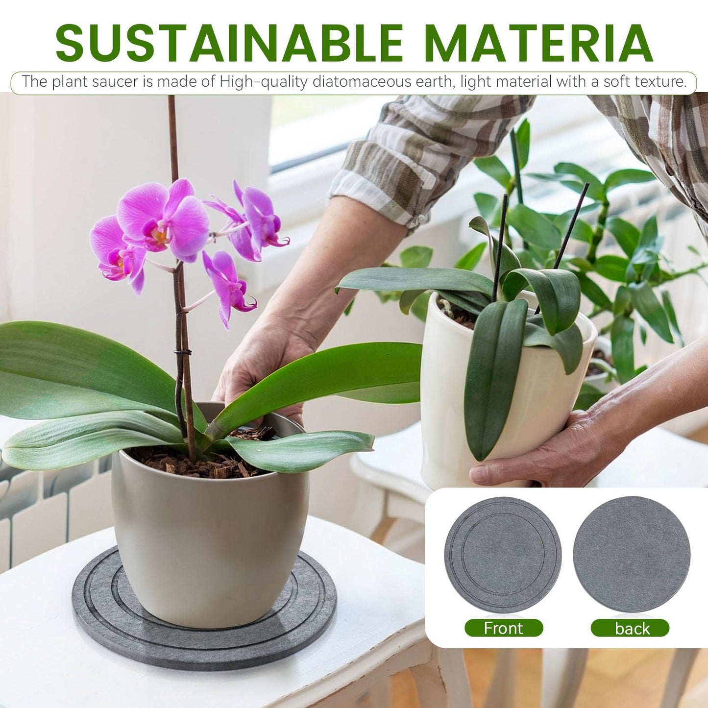 3 PCS Diatomite Plant Saucers for Indoors, Instant Dry Pot Saucers for Plants Coasters, Diatomaceous Earth Planter Tray, Dark Gray Flower Pot Tray (Round 8")