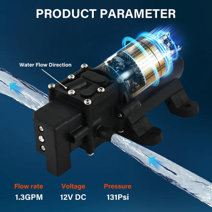 VeYocilk DC 12V Water Pump,1GPM 4L/Min Diaphragm Pump Build in Pressure Switch with 2 Hose Clamps for Pumping Water