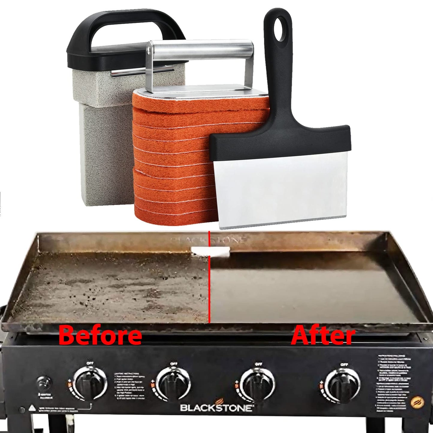Griddle Cleaning Kit for Blackstone 15 Pieces - Heavy Duty Grill Cleaner Kit with Grill Stone, Griddle Scraper, & Griddle Brush with Stainless Steel Handle Easy to Use Flat Top Cleaning Kit