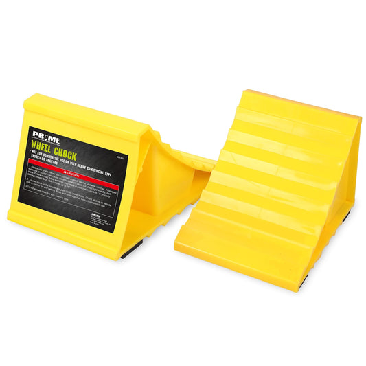 PR1ME Wheel Chocks with Non-Slip Base for RV & Trailer. 2 Pack Safety Wheel Chock with Bright Yellow. Lightweight Wheel Stoppers for Cars Camper Trucks RVs, Fit for Most Tyre Sizes