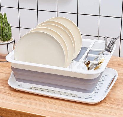 AAKitchen Collapsible Dish Rack and Drainboard Set Foldable Dish Drying Rack Portable Dish Drainer Storage Organizer Camping RV Kitchen Accessories for RV Campers Travel Trailers