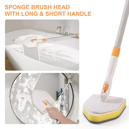 3 in 1 Shower Scrubber Cleaning Brush with 50'' Long Handle, FUUNSOO Tub & Tile Grout Brush Stiff Bristles Lock in Place Scrub Brush Head for Bathroom Kitchen Wall Floor Bathtub Sink Glass - Upgrade