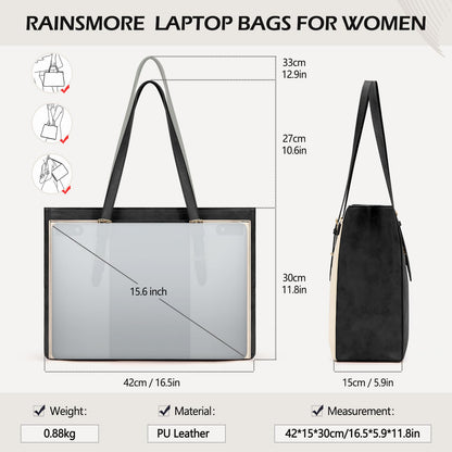 RAINSMORE Laptop Bags for Women 15.6 Inch Leather Work Tote Bags Womens Laptop Purse Waterproof Professional Laptop Briefcase for Office Computer Bag Women Travel Handbag Shoulder Bag