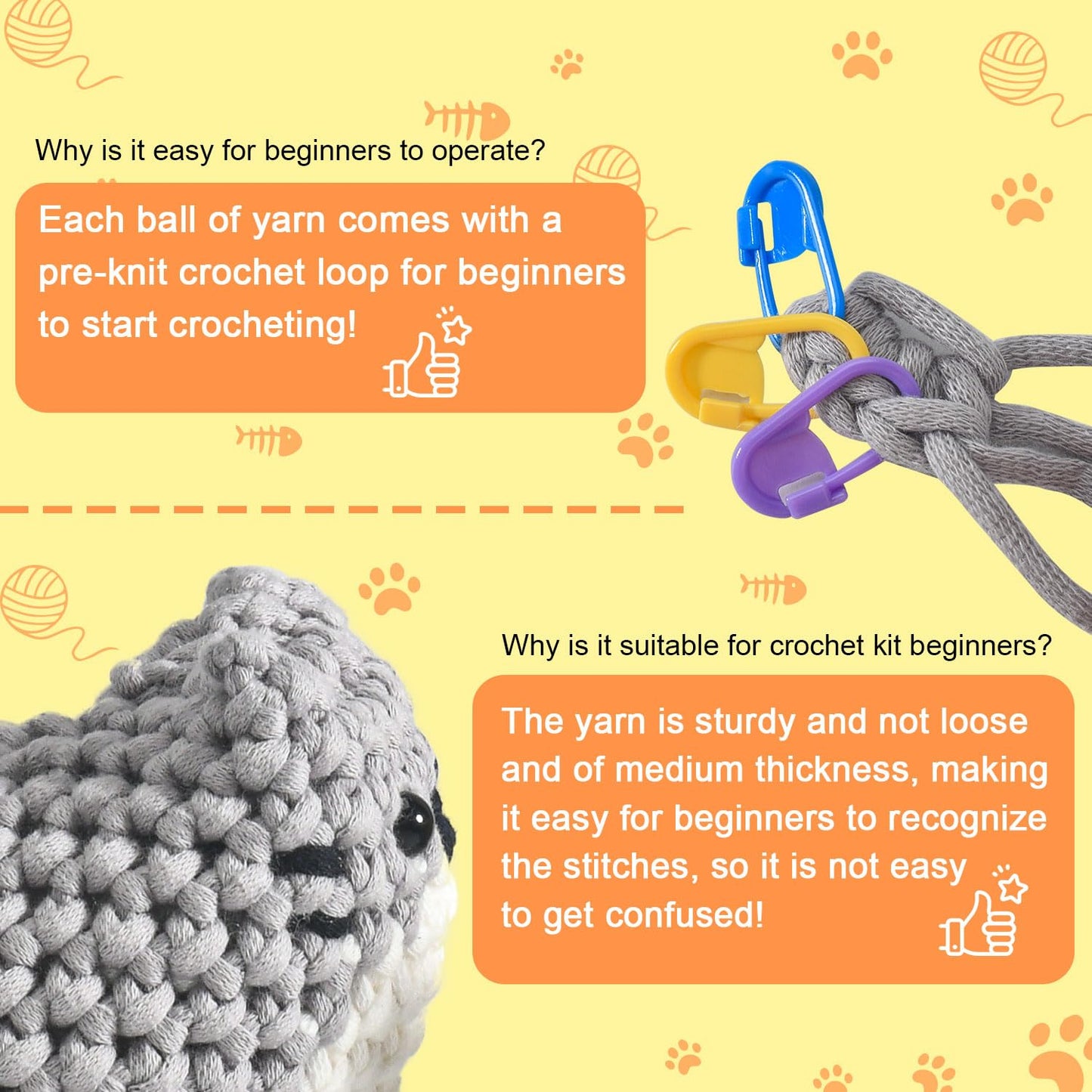 Zepiany Crochet Kit for Beginners, Crochet Cat Crafts for adults, Amigurumi Crochet Animals Craft Kit Crochet Set, Easy Christmas Gifts with Step-by-Step Video Tutorials, Hobbies for Adults Women