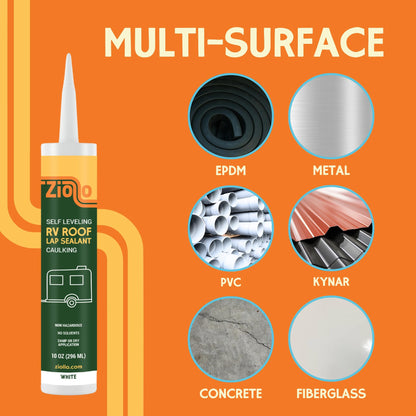 Ziollo RV Roof Lap Sealant - Self-Leveling EPDM Caulk for Rubber Roofs, Seams & Vents - Waterproof Sealant for Motorhomes, Trailers & Campers - White, 2-10 oz Tubes