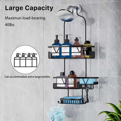 DAOYA Black Shower Caddy Hanging - Over the Shower Head Caddy 3 Tier Bathroom Organizer With 4 Baskets, Soap Holders, Multi Hooks, Rustproof, Stainless Steel