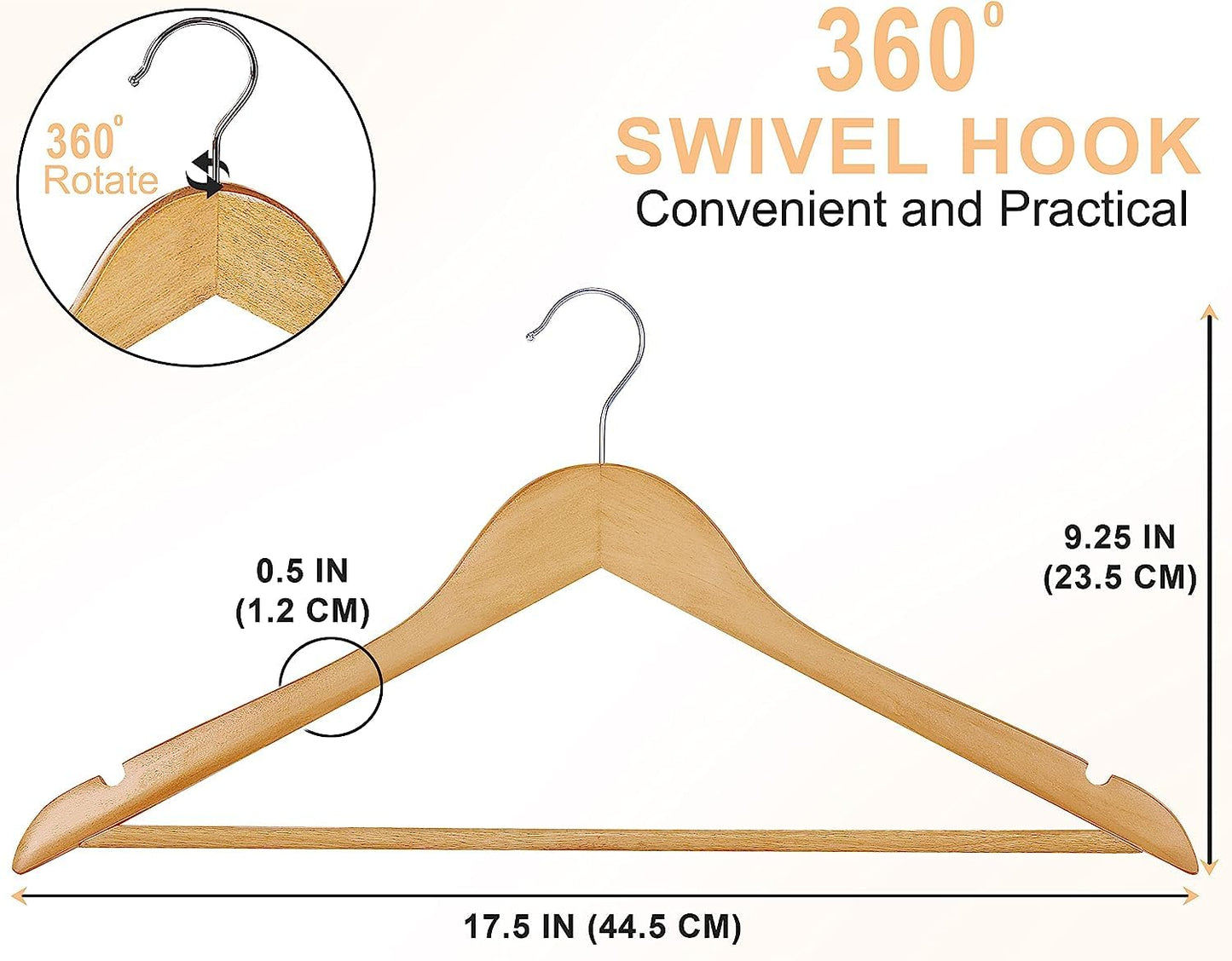Utopia Home Pack of 20 Non-Slip Premium Wooden Hangers - 360 Degree Rotatable Hook - Durable & Slim - Shoulder Grooves - Lightweight Hangers for Coats, Suits, Pants and Jackets - Natural Finish