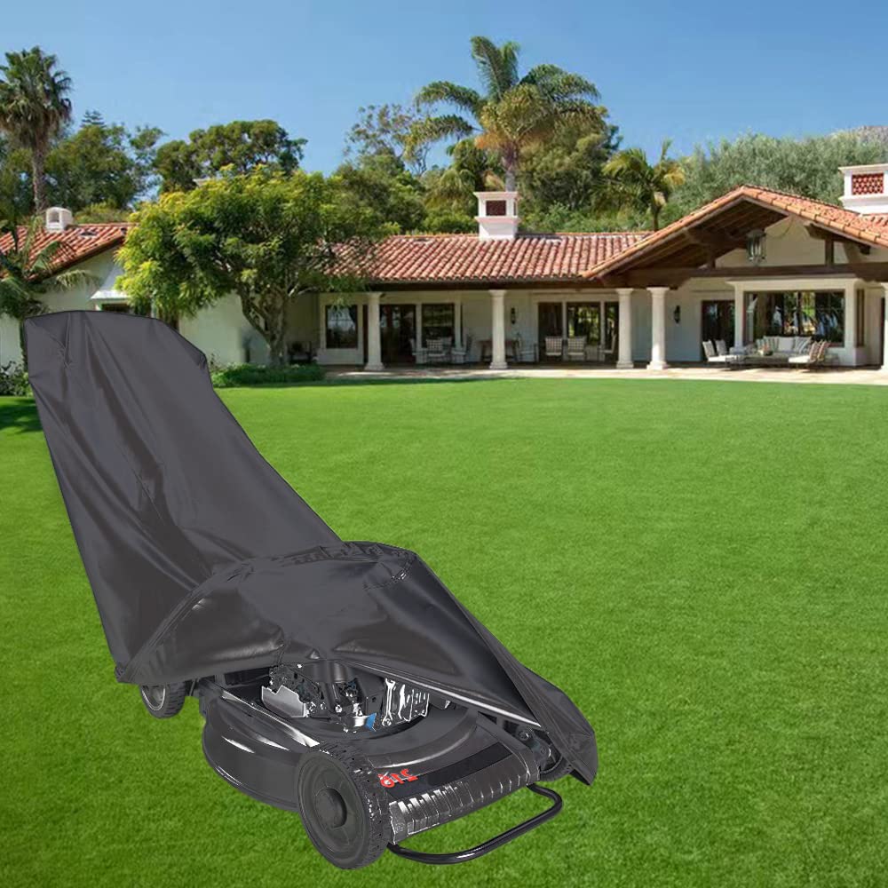 Amberr Lawn Mower Cover-Heavy Duty 600D Waterproof Push Mower Cover,Lawnmower Cover Waterproof Outdoor-Full Protection against Water,UV,Wind,Fit with Drawstring, Black 600D