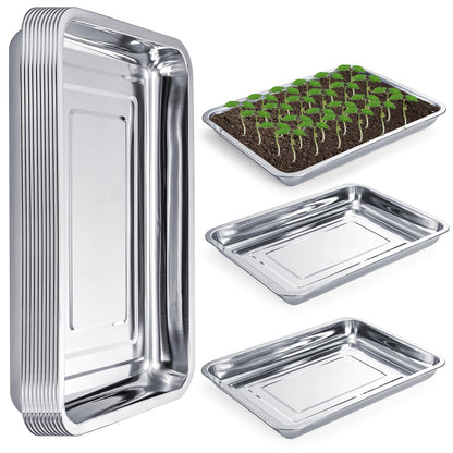 Youeon 10 Pack Seed Starter Tray 15.3x11.4x1.3 Inch, Stainless Steel Seed Sprouting Trays Germination Trays for Beans, Wheat Grass, Herbs, Broccoli & More, Plant Trays for Indoor Outdoor