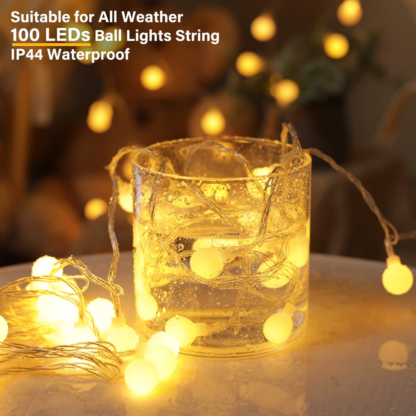 33 FT 100 LED Globe Ball String Lights, Fairy String Lights Plug in, 8 Modes with Remote, Decor for Indoor Outdoor Party Wedding Christmas Tree Garden, Warm White
