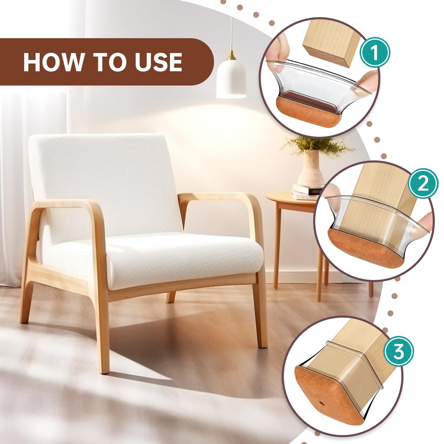 32PCS Square Chair Leg Floor Protectors with Wrapped Felt, Chair Leg Covers for Hardwood Floors, Silicone Chair Feet Furniture Pads Floor Protectors, No Noise and No Scratches(L-Clear)