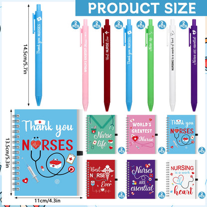 12 Pcs Nurse Appreciation Gift Set Nursing Week Thank You Gifts Inspirational Spiral Notebooks Motivational Ballpoint Pens Bulk for Healthcare Workers Nurses Graduation Nurse Week Appreciation Gifts