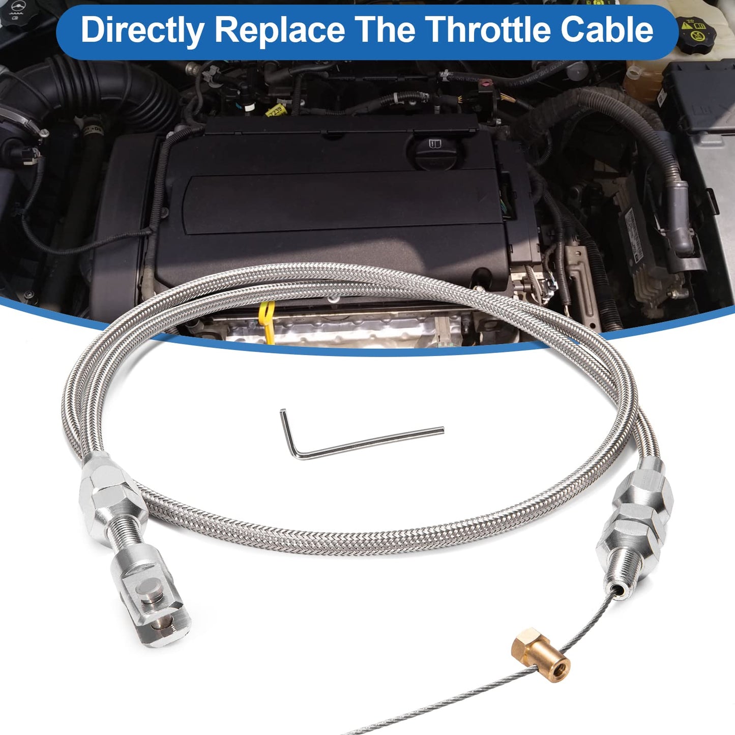 Spurtar 36" Braided Throttle Cable Kit, Compatible with 97-07 Chevrolet/Chevy LS1 Engine 4.8L 5.3L 5.7L 6.0L, 36in Accelerator Throttle Cable Repair Kit Stainless Steel Swap Fuel Line