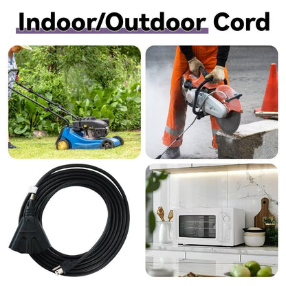 GREATIDE 25 Ft Outdoor Extension Cord with 3 Electrical Power Outlets - 16/3 SJTW Black Cable with 3 Prong Grounded Plug