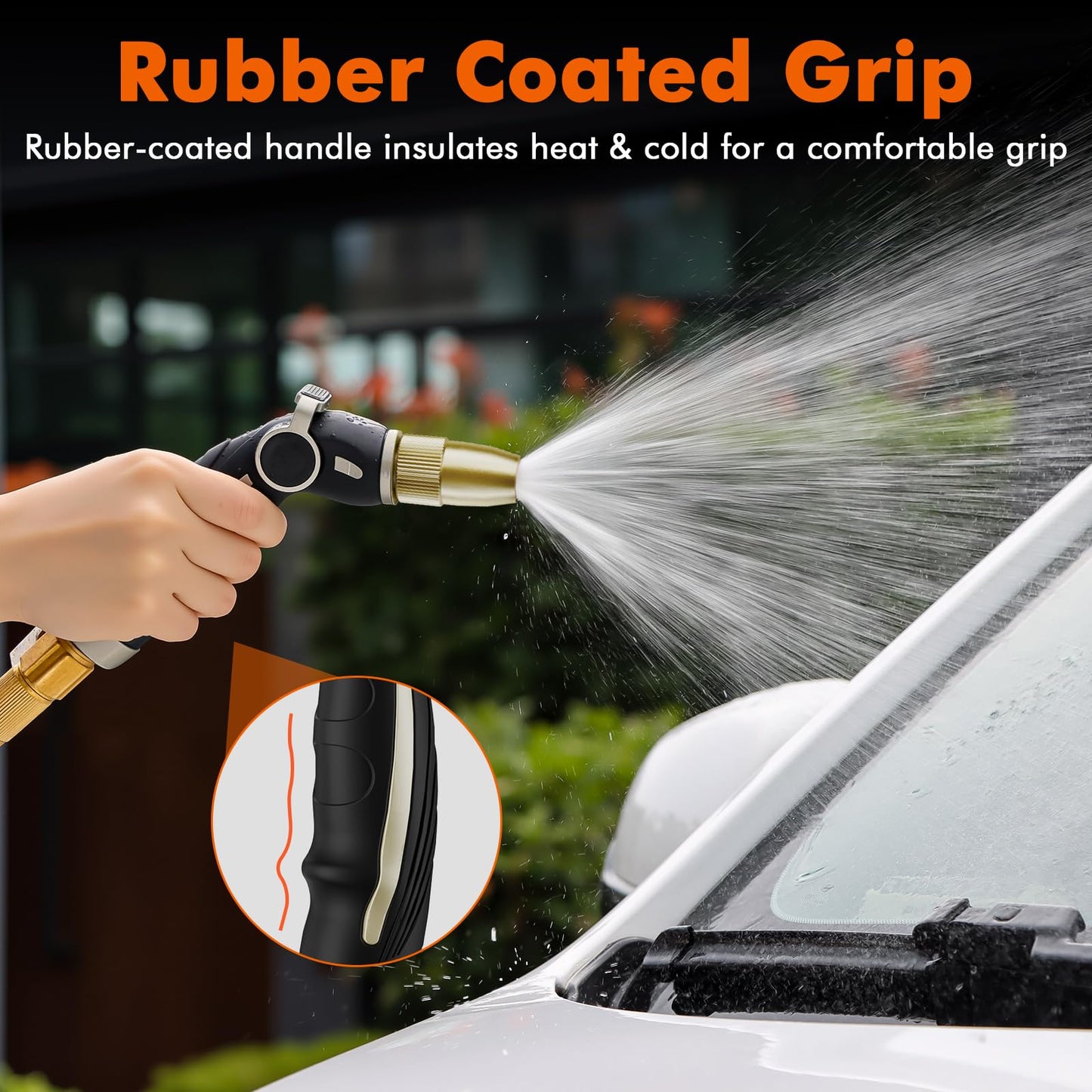 RESTMO Hose Nozzle Sprayer, Heavy Duty Brass Head, High Pressure Metal Water Hose Nozzle for Car Washing, Garden Cleaning, Lawn and Plant Watering, Adjustable Thumb Flow Control, 4 Spray Patterns
