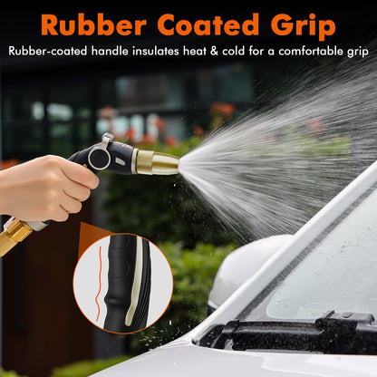 RESTMO Hose Nozzle Sprayer, Heavy Duty Brass Head, High Pressure Metal Water Hose Nozzle for Car Washing, Garden Cleaning, Lawn and Plant Watering, Adjustable Thumb Flow Control, 4 Spray Patterns