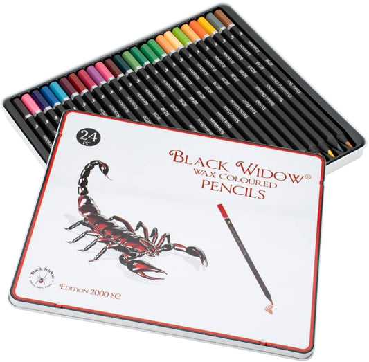 Black Widow Colored Pencils For Adults - 24 Coloring Pencils With Smooth Pigments - Best Color Pencil Set For Adult Coloring Books And Drawing
