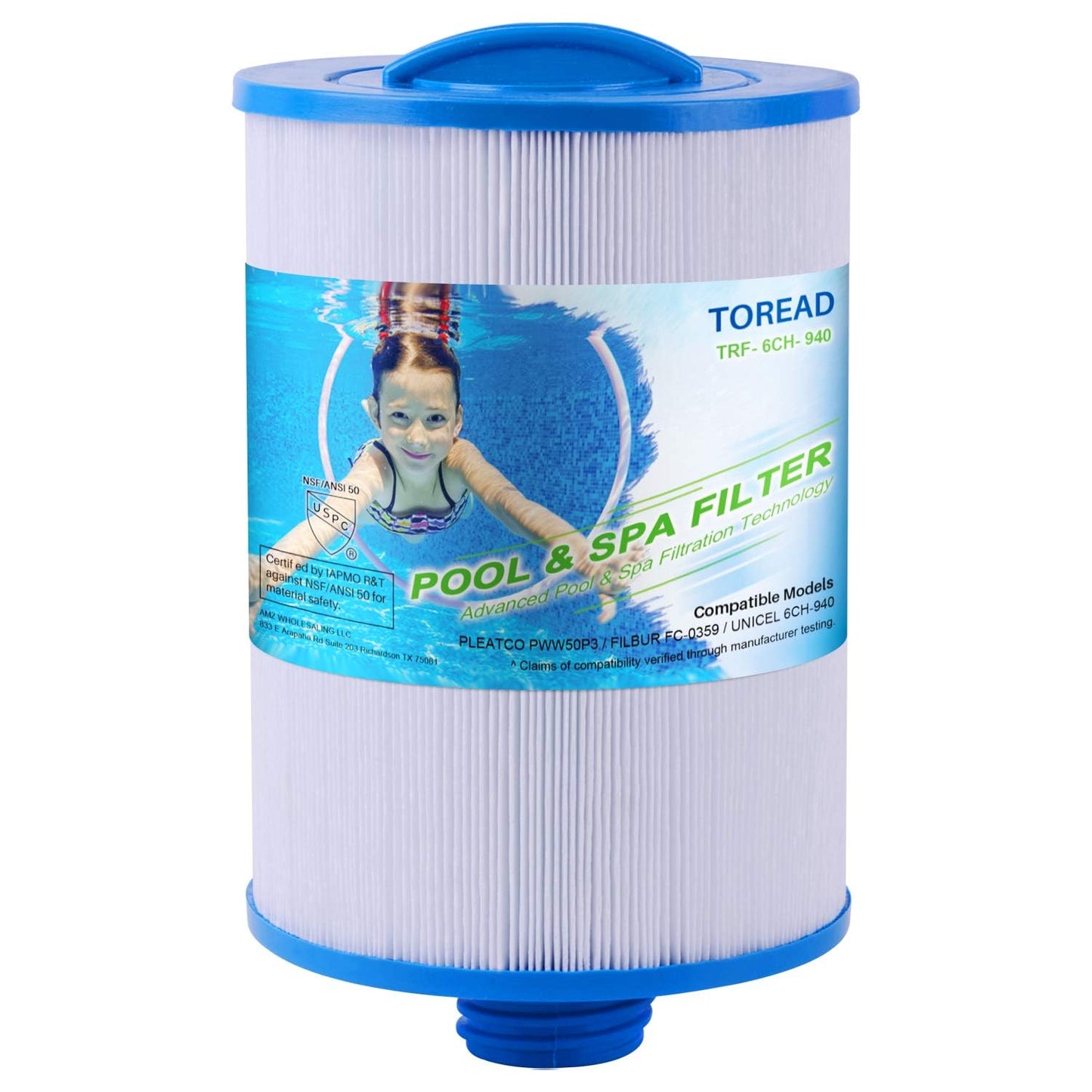TOREAD Replacement for Spa Filter Unicel 6CH-940, PWW50P3(NOT PWW50P4), Filbur FC-0359, 817-0050, 25252, 03FIL1400, 1 1/2" SAE Thread Screw in Filter (1)