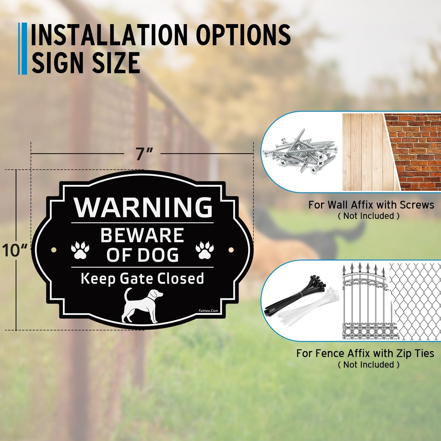 Faittoo Beware of Dog Sign Outdoor, Keep Gate Closed Sign, 4 Pack 10"x7" Rust Free Reflective Aluminum, Fade Resistant, UV Protected, Weatherproof, Warning Dog Sign for Door or Gate
