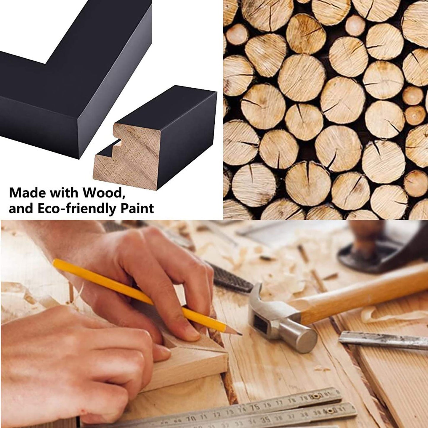 AEVETE 5x7 Picture Frames Black 4 pack Made of Natural Solid Wood Display Photos 5x7 4x6, Both Vertical and Horizontal Supported