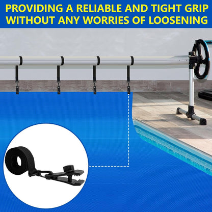 codree 36 Pcs Pool Solar Cover Reel Attachment Kit, Inground Swimming Pool Solar Cover Straps and Clips, Solar Blanket Strap Kit Including 12 Straps with Hooks, 12 Clips and 12 Touch Fastener
