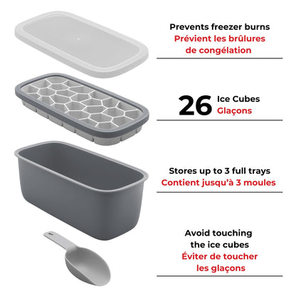 Starfrit Gourmet 4-Piece Ice Cube Set – Silicone Tray, Container and Scoop - Gray